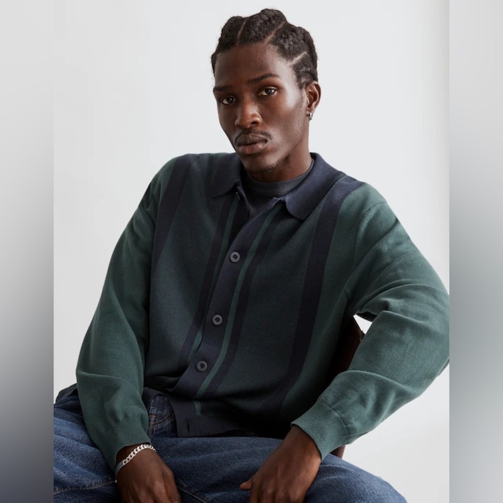 Men’s Madewell Button-Up Long-Sleeve Sweater Polo in Midnight Green Size S
